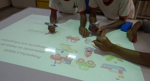 estudantes desenvolvendo atividades escolares com auxílio da PA - Plataforma de Atendimento.